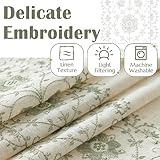 jinchan Boho Curtains for Bedroom Sage Green Vintage Floral Farmhouse Curtains 84 Inches Long Linen Blend Curtains for Living Room Embroidered Drapes Light Filtering Rod Pocket Sage on Beige 2 Panels