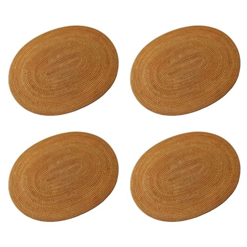 BTuregsau 4X Rattan Woven Placemats Oval Round Table Mats Non Slip Heat Place Mat Natural Multipurpose Placemat 30X40cm