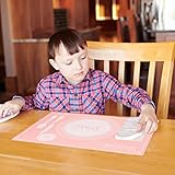 AllSpice 18" x 13" Kids Table Setting Placemats 2-Pack Montessori Style, Silicone (Tea Party)