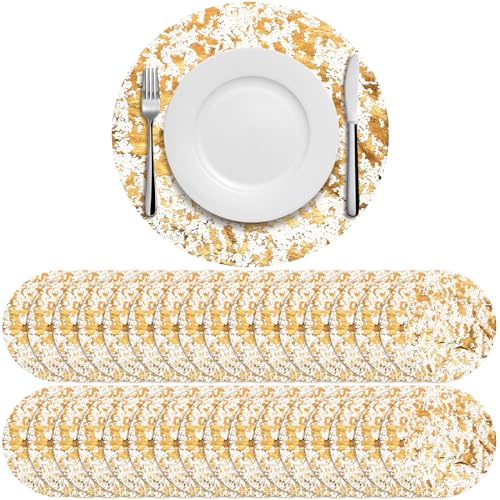 Sunnychicc 100 Pcs Disposable Gold Placemats Set 13 Inch Round Gold Foil Mesh Pressed Table Doilies Metallic Thin Mesh Table Runner for Home Decoration Dining Wedding Birthday Party