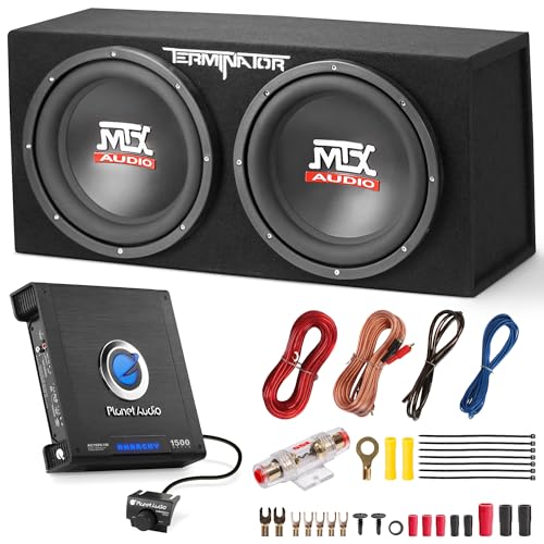 MTX 12 Inch Subwoofer Enclosure, Planet Audio 1500 Watt Amp, and Soundstorm 8GA Wiring Kit