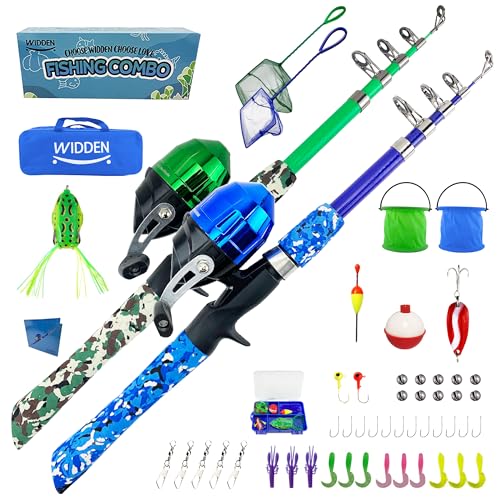 WIDDEN 2 Pack Kids Fishing Pole, Portable Telescopic Kids Fishing Poles Set for Boys and Girls, Fishing Rod and Reel Combo Kit with Tackle Box, and Fishing Net, Best Fishing Pole for Toddler Youth