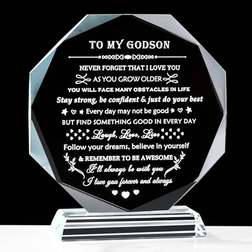 YWHL Godson Gifts from Godmother Unique Birthday Graduation Gifts for Godson Crystal Keepsake Gifts for Adult Godson To My Godson Gifts on Christmas Baptism Valentines Fathers Day from Godparents