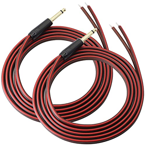 Yuchenfeng 1/4" Gold-Plated TS Mono Plug to Bare Wire Speaker Cable -6.35mm Male Mono Adapter Replacement Open End for Guitar, Mic & DJ Gear | Hi-Fi Audio (3ft*2)