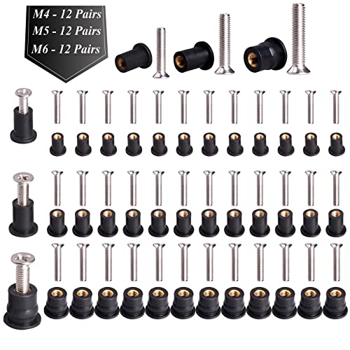 WEDAMER 36 Pairs M4 M5 M6 Neoprene Well Nuts with Stainless Steel Screw M5 Rubber Well Nuts Kayak Brass Copper Bolts Well Nut Kit for Kayak Motorcycle Boat Marine Windscreen Accessories (M4 M5 M6)