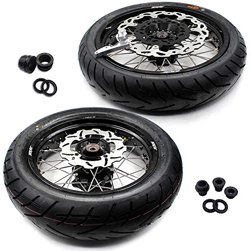 KKE 3.5/4.25x17 Supermoto Dirt bike Cush Drive Wheels Rim Set Compatible with SUZUKI DR650SE 1996-2024 Black