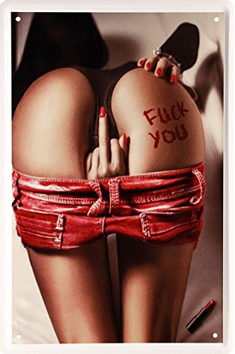 Fuck You Funny Sexy Girl Design Tin Sign Retro Shabby Metal Poster Wall Plauqe Home Decor 20x30 cm