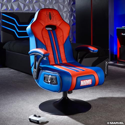 X-Rocker Official Marvel Spider-Man Gaming Chair, Foldable Audio Game Pedestal with Wireless Bluetooth 2.1 Speakers, Sound Responsive Vibrating Chair, Game Seat for Kids and Juniors -