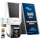 4G LTE Cellular Security Camera with 360-Day Unlimited Data, No WiFi Security Camera Wireless Outdoor Solar Powered, Auto Human Tracking, Motion Detection, 4g Camera with Sim Card Built-in