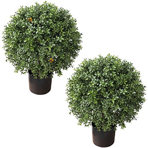 2'T 19''D Topiaries Trees Artificial Outdoors 2 Pack Fake Boxwood Bushes Outside Potted Tree