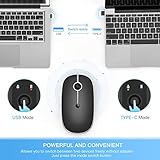 Type C Wireless Mouse，Vssoplor USB C MacBook Wireless Mouse Dual Mode 2.4G Cordless Mice with Nano USB and Type C Receiver Compatible with PC, Laptop, MacBook and All Type C Devices-Black and Silver