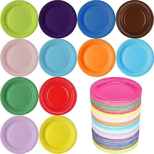 Tanlade 455 Pcs Colored Paper Plates 7 Inch Disposable Round Solid Color Dessert Paper Plates Bulk for Dinner Rainbow Party Weddings Birthday Supplies
