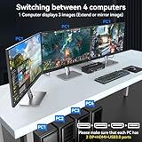 4K144Hz HDMI + 2 Displayport KVM Switch 3 Monitors 4 Computers 8K KVM Switches Triple Monitor for Four Computer Share 3 Display and Four USB 3.0 Ports Support Extended/Copy Mode with Infrared Remote