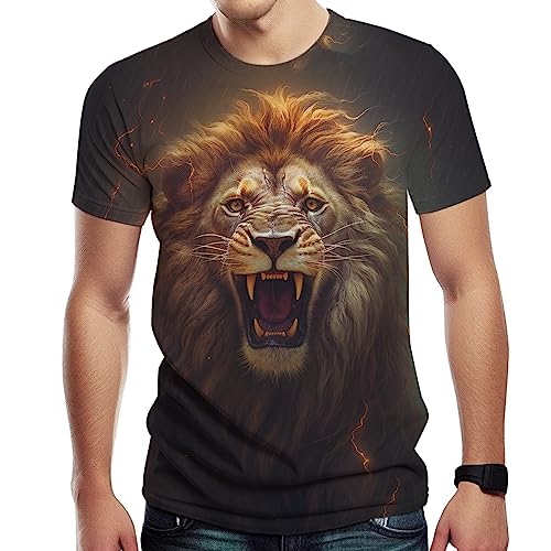 Srcnhim Mens Animal Lion 3D Print T-Shirt Casual Short Sleeve Tee Shirt,Brown,L