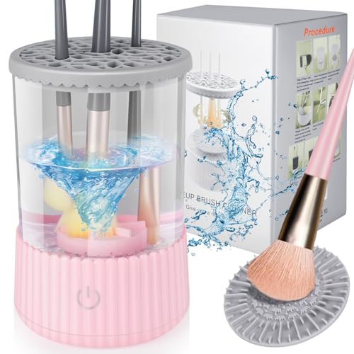Electric Makeup Brush Cleaner, USB Make Up Brush Washer, Cosmetic Brush Swirl Cleanser Tool, Quick Efficient Machine, Clean for Beauty Women Makeup Brushes, Pink