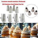 Tumtanm Large Piping Nozzles, 4Pcs #2CZ #D66#4B #1M Stainless Steel Seamless Icing Piping Nozzle Tip Set for Cupcakes and Baking