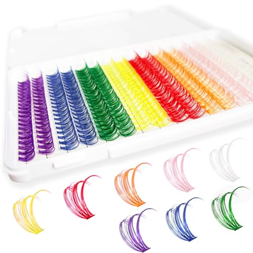 Colored Lash Clusters YASNAI DIY Colored Lash Extensions 320pcs Color Eyeash Extensions D Curl, 14/16mm Mix Lashes eye makeup, White Pink Orange Red Yellow Green Blue Purple