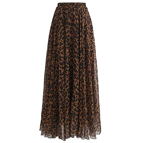 CHICWISH Women's Leopard Watercolor Brown Maxi Floral Chiffon Slip Skirt, Size XS-S