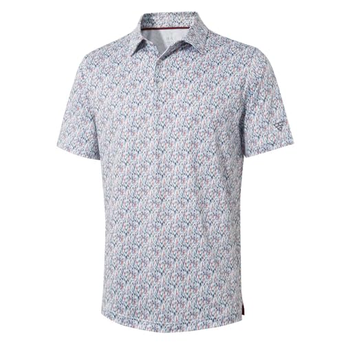 Golf Shirts for Men Dry Fit Short Sleeve Print Performance Moisture Wicking Polo Shirt Motley Stream