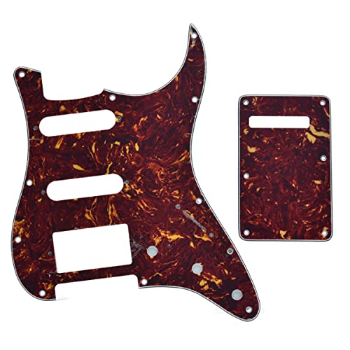 KAISH 11 Hole ST/Strat Style Pickguard HSS Pick Guard with ST Back Plate Tremolo Trem Cover for Stratocaster/Strat Made in USA/Mexico Vintage Tortoise