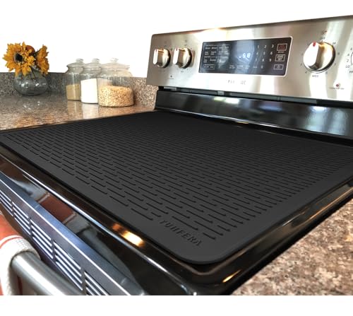 YUHFERA Stove Top Cover for Electric Stove - Silicone Stove Mat for Glass Top, Glass Cooktop Protector, XL Dish Drying Mats For Kitchen,Oven Covers for Electric Stove (Black,28 x 20)