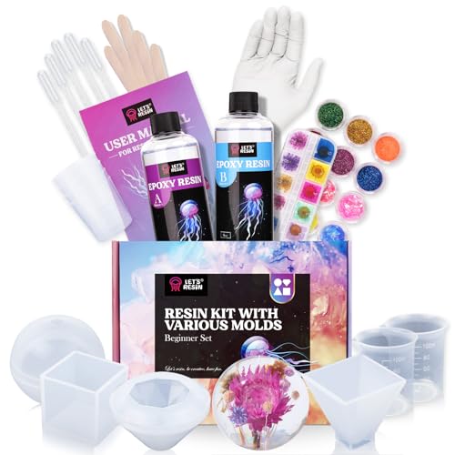 LET'S RESIN Epoxy Resin Kits and Molds Complete Set, 16oz Resin Art Kit with Resin Molds, Pigment, Dried Flowers, Resin Crafts for Adults, Beginners, Resin Accessories for DIY Lovers