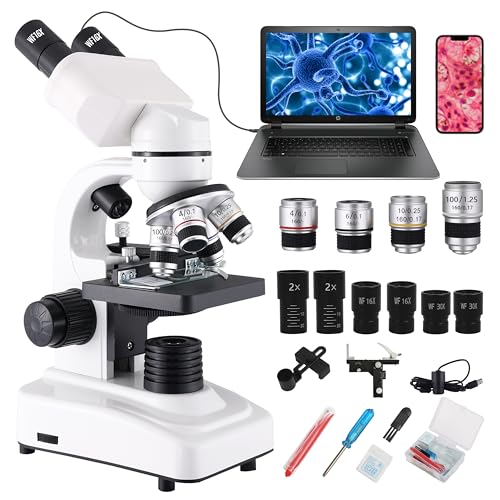 Levhorzn Compound Binocular Microscopes 64X-6000X with Electric Len, Microscope for Adults Kids Students, 4 Objective Lens, Biological Microscope Kit for School, Lab