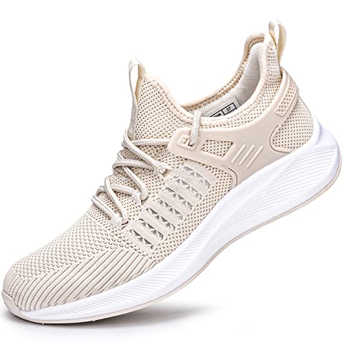 SDolphin Womens Tennis Running Shoes - Ladies Walking Running Sneakers Comfy Fashion Slip on Workout Gym Excercise Memory Foam Nude Shoes Beige