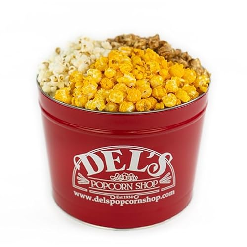 2 Gallon Popcorn Tin Gift - 3 Kinds (Cheese/Caramel/Salt & Butter) Gourmet Popcorn Gift Tin - Popcorn Gift Set