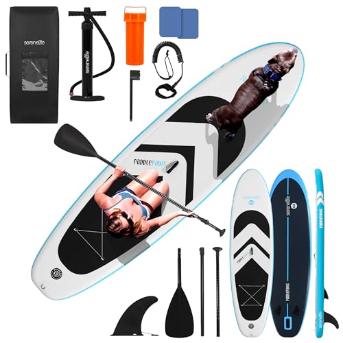SereneLife 11’6” Inflatable SUP - Pet-Friendly Stand-Up Paddleboard for Adults and Pet Ride Alongs - 35” Wide Stable Design with Non-Slip EVA Deck Pad, Premium SUP Accessories, 485 lbs. Capacity