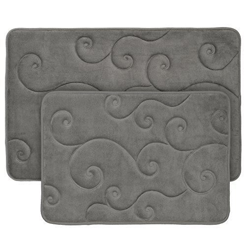 Bathroom Rug Set of 2 ? Memory Foam Bath Mats with Embossed Coral Fleece Top ? Non-Slip Absorbent Rugs for Shower or Laundry by Lavish Home (Platinum)