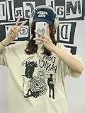 Y2k Graphic Tee Y2k Shirt 2000s Oversized Graphic Tees Emo Vintage T Shirts Y2k Clothes (Beige,XL,X-Large)