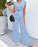 PRETTYGARDEN Two Piece Teacher Outfits For Women Casual Holiday Matching Sets Sexy Going Out Tops Wide Leg Pant Sets(Solid Light Blue,Large)