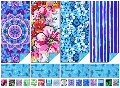 4 Pack Microfiber Thin Beach Towel Lightweight 71x32 Oversized Extra Large Sand Free Towels Quick Dry for Travel Pool Yoga Gym Sports Beach Accessories Vacation Essential Gift