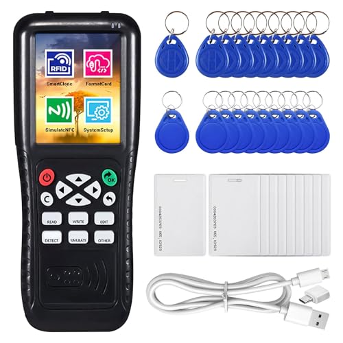 RFID ID Duplicator Copier Writer Decode Function Smart Card Key Machine RFID NFC Copier ID Reader Writer with T557 125khz H-ID Cards,ID 125kh Keyfobs and IC 13.56mhz Key Tags