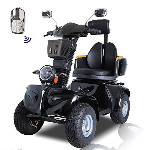 Xmatch Mobility Scooters for Seniors & Adults 600lbs Capacity, Heavy Duty 4-Wheel 3-Speed Electric Powered Wheelchair Device 1000W All Terrain, Elderly-Lockbox Adjustable Seat (DJD Black 1000W)