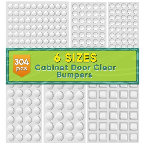 ONUEMP 304pcs Cabinet Door Bumpers Clear, Adhesive Rubber Feet Silicone, Sound Dampening Door Slam Stopper Non Slip Furniture Pads Wall Protector for Cutting Board, Drawers, Glass Cabinet