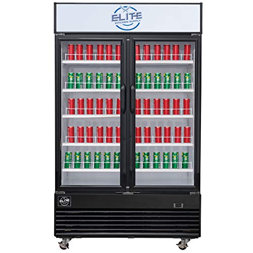 Elite Kitchen Supply Commercial 2 Glass Door Merchandiser Refrigerator, ETL Upright Restaurant Display 2 Section Fridge Cooler, Fan Cooling, LED Light, Restaurants, Bars, Stores 47.2" W 34.4 cu. ft.
