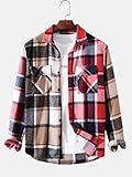 ZAFUL Classic Plaid Shirt for Men Plaid Print Flannel Shirt Deep Red S