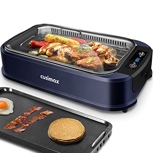 Electric Indoor Grill Griddle, CUSIMAX Smokeless Grill, Portable Korean BBQ with Turbo Smoke Extractor Technology, Non-stick Removable Plate & Griddle Plates
