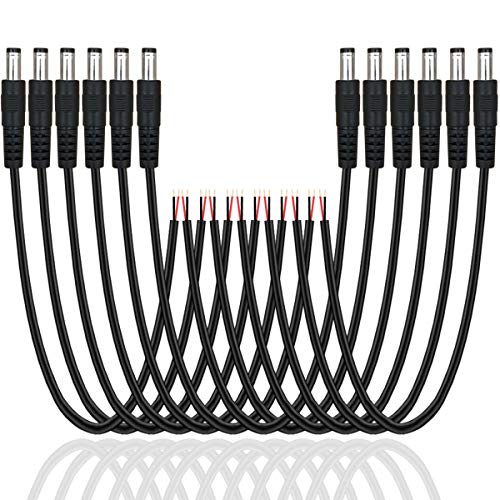 12 Pack DC Power Cable 12v DC Power Plug Cord Male Connectors 2.1mm x 5.5mm DC Pigtail Adapter Barrel Jack Socket Wire for CCTV Security Camera,DVR,Car Rearview Monitor System Video,LED Strip Light