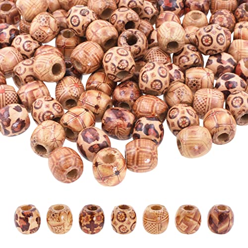 Mandala Crafts 200 African Patterns Large Hole Barrel Wooden Beads for Crafts Macrame DIY Jewelry Braid Dreadlock Hair Beads