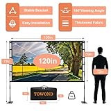 Projector Screen and Stand, Towond 120 inch Outdoor Projector Screen Indoor, Portable Movie Screen 16:9 4K Front Rear Projection Screen with Carry Bag Wrinkle-Free Design for Home Backyard Theater