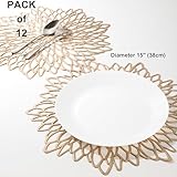 Snowkingdom Set of 12 Gold Metallic Placemats Laminated Vinyl Round Leaf Dinning Table Place Mats Bulk Decorative Thanksgiving Christmas Party Wedding Holiday Festival