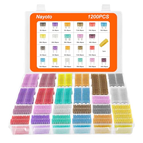 Nayoto 1200pcs Car Fuses Assortment Kit, 520PCS Standard Fuse Kit & 680PCS Small Size Fuses + 1 Puller for Auto/RV/Truck/Motorcycle/Yacht (2A 3A 5A 7.5A 10A 15A 20A 25A 30A 35A 40A)
