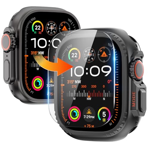 Goton Metal Case Compatible for Apple Watch Ultra 2 2024 Ultra Screen Protector 49mm, Rugged Bumper Tempered Glass 49 mm with Back Cover Natural Titanium