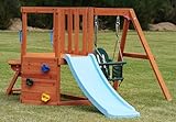 Dolphin Playground 5 in 1 Multifunction Toddler Swing Sets for Backyard, Outdoor Playset with Baby Swing, Outdoor Table, Blackboard, Slide, and Rock Climbing Wall,Toddler Swing Sets Ages 18mo to 4yrs