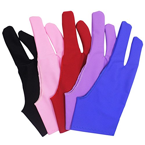 SENHAI 5 PCS Artist Glove for Drawing Tablets, 5 Colors Free Size Gloves for Graphic Tablet Left or Right Hand - Blue, Pink, Black, Purple, Red