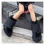 IXU Women's Faux Fur Boot Furry Fluffy Round Toe Suede Snow Winter Women Boots Comfy Plush Warm Short Outdoor Indoor Flat Shoes Mid-Calf Boots