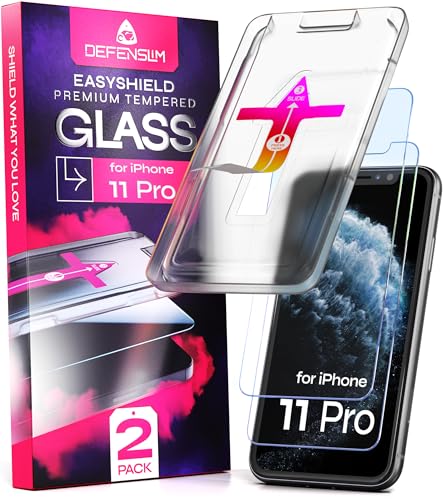 Defenslim Screen Protector compatible with iPhone 11 Pro (2Pack), Easy Auto-Align Install Kit, 5.8" Tempered Glass, 9H Hardness, Ultra HD Clear, Case Friendly, EasyShield